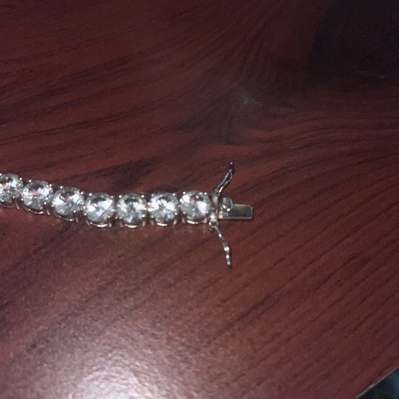 Sterling Silver Lab created sapphire tennis bracelet. - Picture 3 of 6